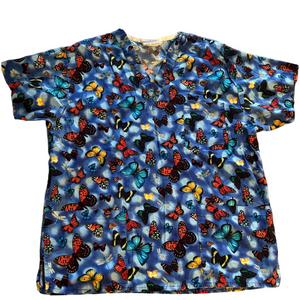 Peaches Uniforms Vibrant Butterfly Dragonfly Scrub Medical Top Size M-L?